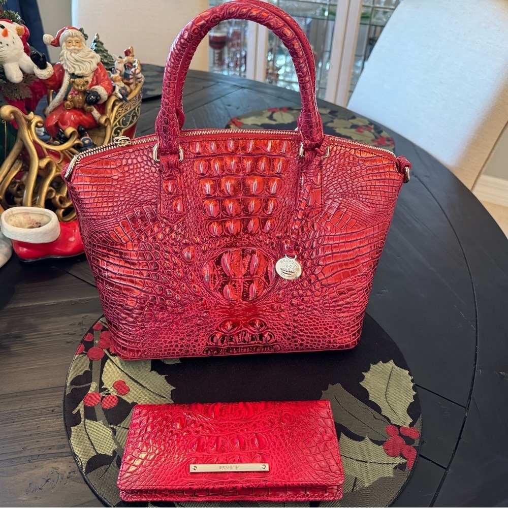 Brahmin Red Croc-Embossed Leather Satchel 
This does NOT come with the wallet